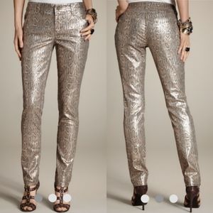 Chico's Platinum Denim Gold Snakeskin Print Jeans Size 10